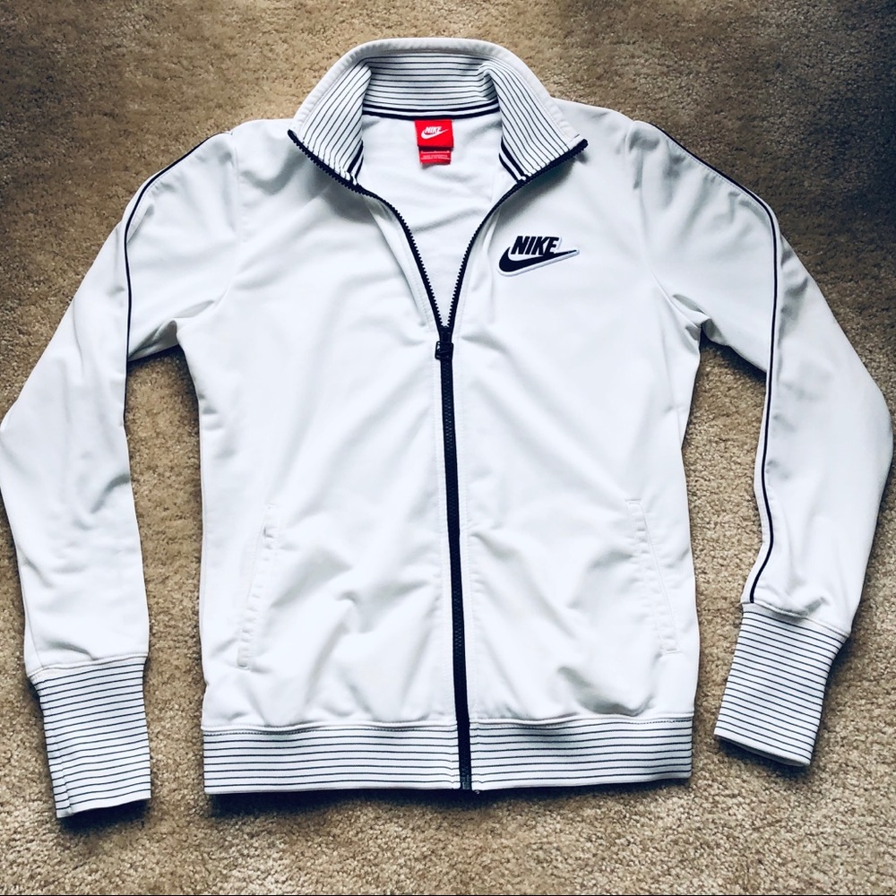 Nike Full Zip-Up Jacket White Black Striped Medium